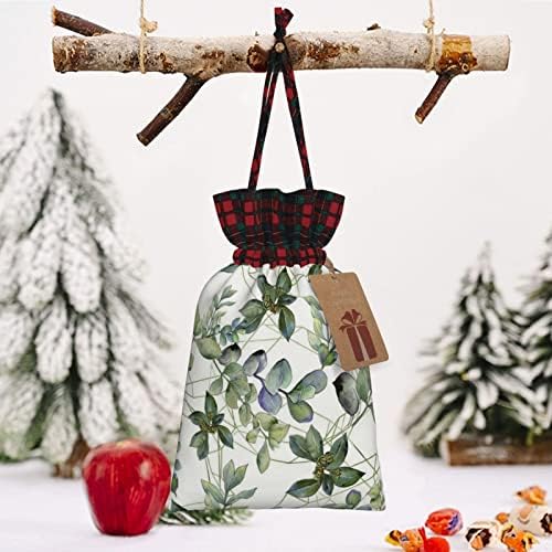 Božić Burlap poklon torbe sa vezicama, zeleni eukaliptus lišće-mali Božić poslastica Candy torbe za odmor Party pakovanje Božić prisutan-mali