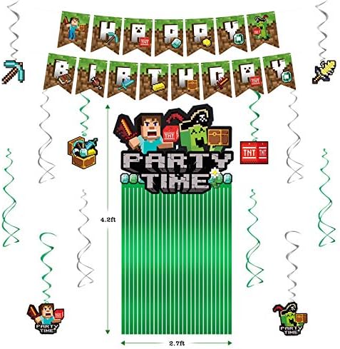 DECORLIFE Pixel igra rođendanske zabave dekoracije, 112kom rođendan dekoracije za dječake, torta Toppers i omoti, Photo Booth rekvizite, Party pozadina, narukvice, štampani baloni uključeni