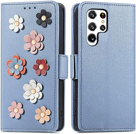 Yagelang futrola za Samsung Galaxy S22 Ultra za žene Grils, slatka 3D Flower Premium kožna preklopna Navlaka za novčanik sa utorima
