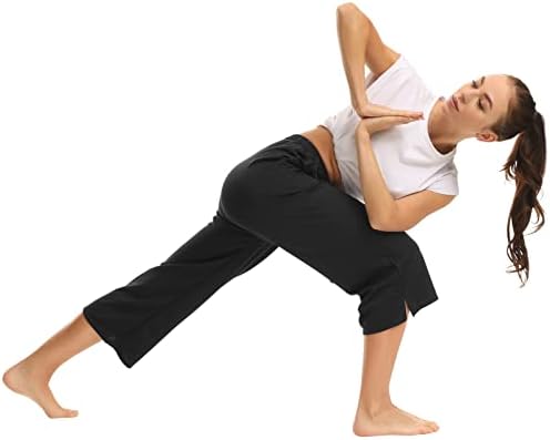 Jojoans Womens Capri hlače široke noge joga hlače nacrtavanje slobodnih treninga Athletic Capris Dukset sa džepovima