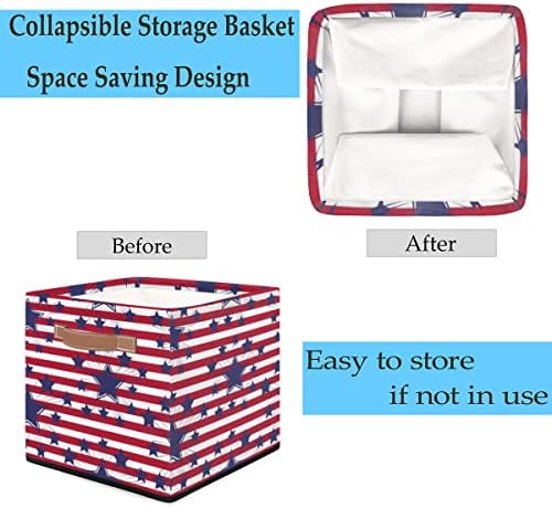 Košarica za pohranu bin, pentagramske tkanine igračke za skladištenje kutija za kocku s ručkama, crvenim i bijelim prugama srušene