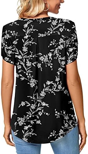 Žene 2023 T majice Petal rukava V izrez Dressy Casual Tees Ljetni osnovni vrhovi Vintage Cvjetni print Havajske majice