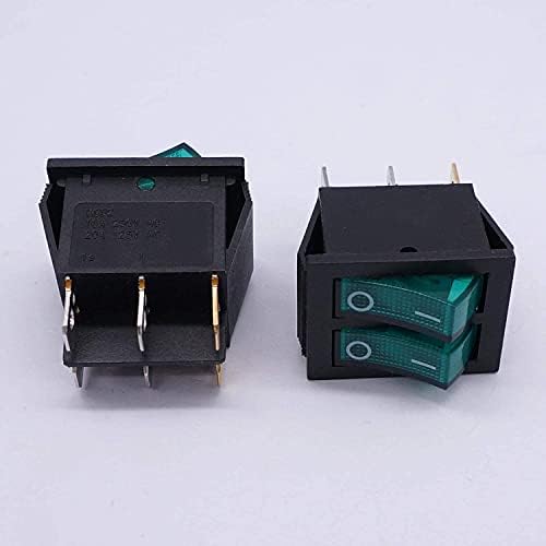 UNCASO 2PCS AC 250V / 16A, 125V / 20A zeleno i zeleno dugme sa svetlošću na / off dpdt 6 pin 2 pozicija Mini brodopki prekidači