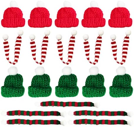 Ipetboom Plant Decor 20kom Mini šešir za zanate Božić pleteni šešir i šal crvena zelena pletena vuna ukras za lutke zanati pribor za jelo torba vino boca Cover poklon ukrasi Božić dekor