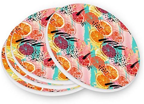 Vissunny Colorful Limun Tatto Pijte Coaster Vlaga koja apsorbiraju kamenske podmetačice s bazom pluta za zaštitu od stola spriječiti