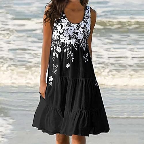 IcoDod haljina ženska 2023 ljetna casual okrugla vrata bez rukava bez rukava na plaži Swing Floral Print haljine za žene