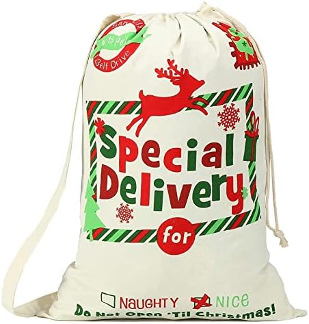 Xinblueco božićna torba Santa Sack 2 Pack Božićni bivolski plaćeni platneni platno santa torba sa crtežom Xmas Personalirano poklon