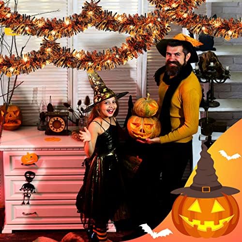 4 kom, Halloween Pumpkin Osvetljeni Garland Osvijetljeni zlatni metalik Twin Garland Crna i narandžasta sa LED žicom metalik vijenac