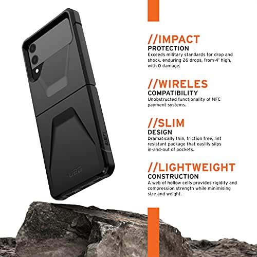 URBAN ARMOR GEAR UAG dizajniran za Samsung Galaxy Z Flip / Z Flip 5G case civilni [Crni] elegantan Ultra-tanak pero-lagani vojni kap testirani zaštitni poklopac