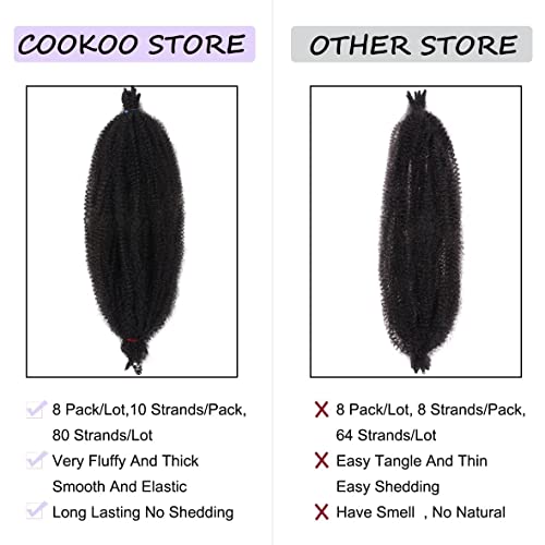 COOKOO 16 inča meka opružna Afro Twist kosa 8 pakovanja unaprijed odvojena Sintetička Marley Twist Heklana kosa za Kinky Twist pletenice