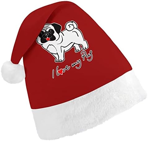 Volim svoj Pug2 Božić šešir meke pliš Santa kapa Funny Beanie za Božić Nove godine svečana zabava