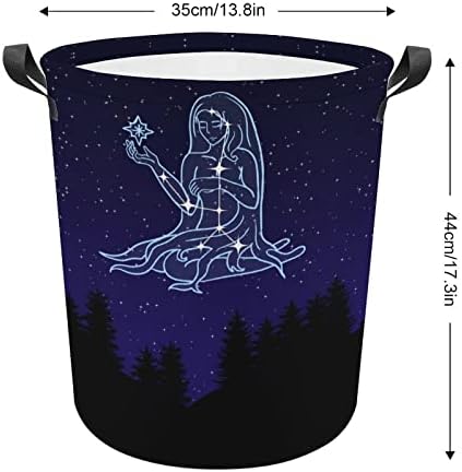 Djevica Zodiac Constellation korpa za pranje veša sa ručkama okrugla sklopiva korpa za odlaganje veša za spavaću sobu kupatilo