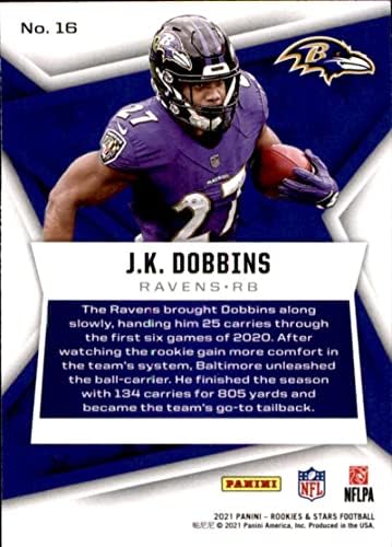2021 Rookies i zvijezde # 16 J.K. Dobbins Baltimore Ravens Panini NFL fudbalska trgovačka kartica