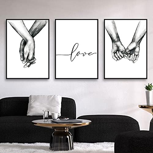 Ruke zauvijek bez uokvirenog platna zidna Umjetnost, ljubav i ruku pod ruku minimalistička zidna Umjetnost, crno-bijelo platno Line