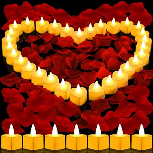 Rose pedale i svijeće Kit 3000 pakovanja vještačke ruže latice za romantične noći 72 kom lažni srce svijeće srce oblik LED svjetlo