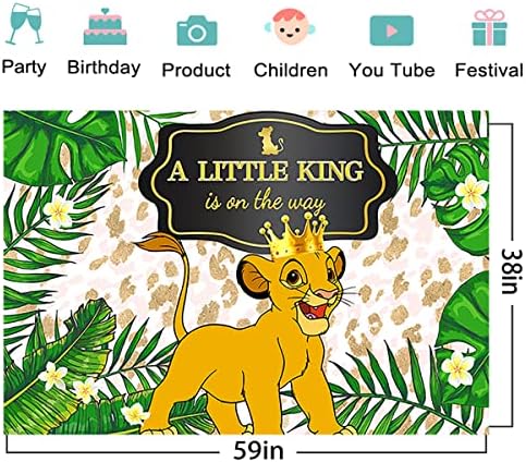 Lion pozadina za Pol otkrivaju potrepštine malo kralj je na putu Banner za dekoracije stranke zeleno lišće Baby Shower fotografija pozadina 59x38in