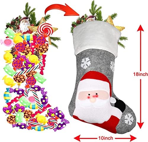 Fqzylch Božićne čarape za djecu, 4 pakovanje velike veličine 18 inča siva bivola čarapa s bijelim mekim runom, 3D pingvin santa claus polar medvjed i snjegović, pogodan za ukrašavanje božićne zabave
