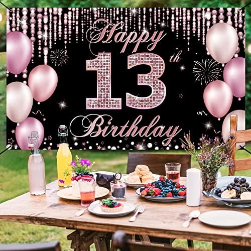 HTDZZI dekoracija za 13. rođendan za djevojčice, pozadina banera za sretan 13. rođendan, službeni znak Za dvorište za tinejdžere 13 rođendana Pink, rekviziti za rođendansku fotografiju star 13 godina, tkanina, 6.1 ft x 3.6 ft
