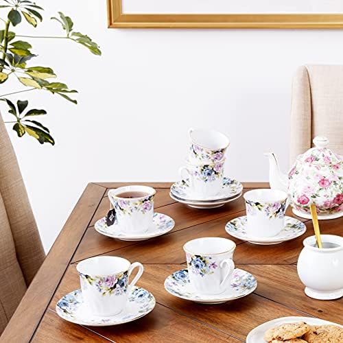 Lynns Miltricent porculan čaj i tanjur sa zlatnim oblogom, set od 6; Vintage cvjetni