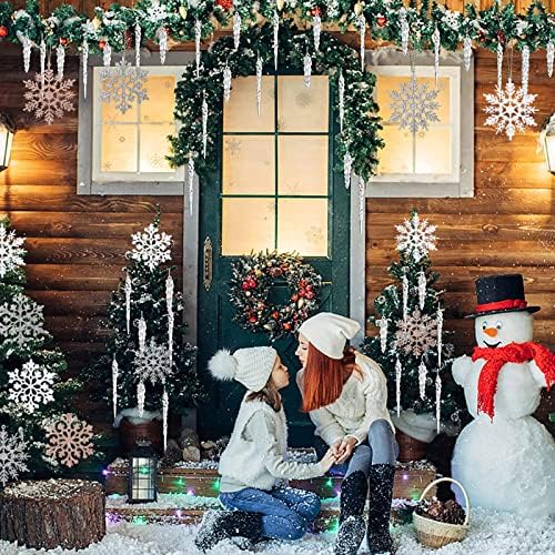 Božić Snowflake Icicle Ornamenti,47kom Glitter Snowflake Clear Icicles viseći ornamenti za božićnu jelku prozor holiday Decoration, Crafting, vjenčanje i uljepšavanje