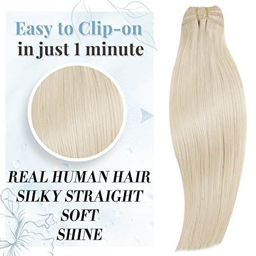 RUNATURE Clip u ekstenzijama za kosu prava ljudska kosa #18/22/60 pepeljasto plava Pomiješajte plavušu sa platinastom plavušom i # 60 platinasto plavušu 16 inča 105g