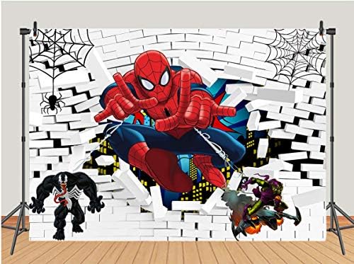Spiderman tema fotografija pozadine superheroj bijeli zid od cigle dječaci Baby tuš Rođendanska zabava fotografija pozadina superheroj Super City Cake Tale Decor Banner Studio Booth rekviziti 5x3ft