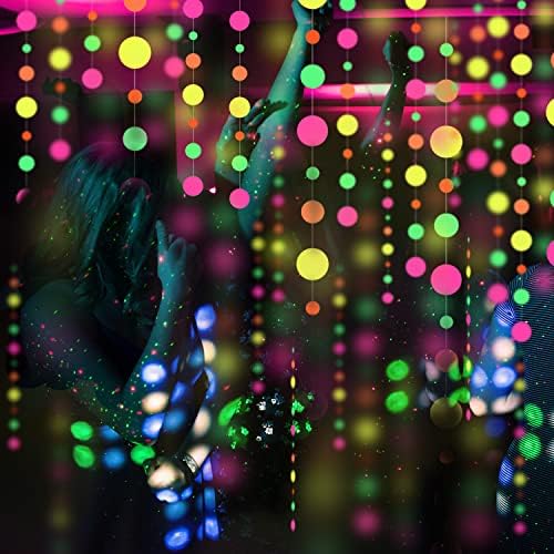 Papir od 90 stopa UV Neonski vijenac s okruglim tačkama Neonski Streameri u tamnim potrepštinama za zabavu crno svjetlo ukrasi za rođendan vjenčanja sjajni potrepštine za zabavu i ukrasi UV reaktivne neonske pogodnosti za zabavu