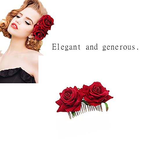 Beetoo kopča za kosu s cvijetom ruže, ženska kopča za kosu s cvijetom ruže, vjenčana kopča za kosu s cvijetom ruže & nbsp;Za žene djevojačke plesačice flamenka