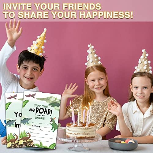 Utesg Dinosaur Rođendanske pozivnice, pozivnice za rođendan za dječake, tropske dino pozivice, ukrase rođendana, skup od 20 kartica sa 20 koverti