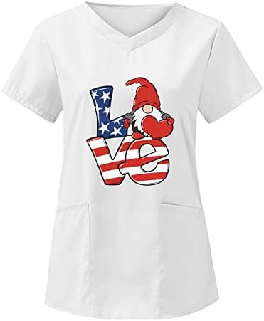 4. jula TEE majica za žene Američka zastava Ljetni kratki rukav V Ret ties sa 2 džepa Bluze za odmor casual radne odjeće