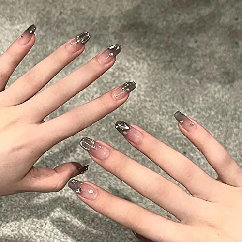 Caziuoe Press na noktima siva sjajna UV Polirajuća manikura ručno rađeni nokti Art Luksuzni salon za višekratnu upotrebu kvalitetna Umjetnost noktiju, sa kompletom za nanošenje