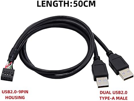 Cablecc matična ploča 9pin 10pin žensko kućište na dual USB 2.0 muški tip-a kabel 50cm