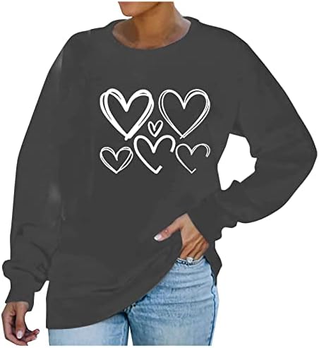 Valentinovo ženska majica dugih rukava Love Ispis Pulover Crew izrez Loose Comfy Casual Loose Swetshirts Vrhovi