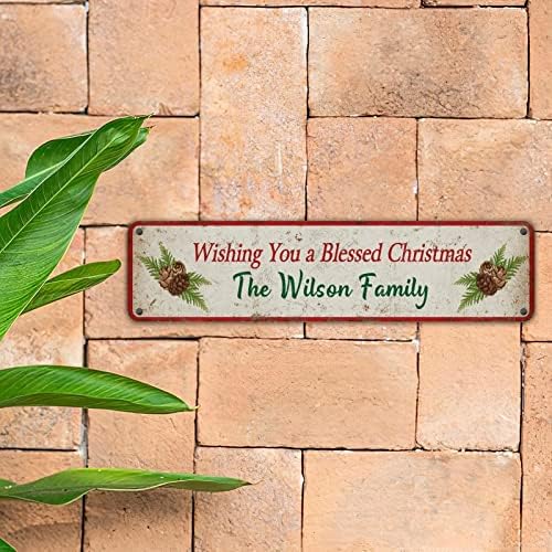 Prilagođeni božićni dekor Poželite vam blagoslovi božićni metalni znakovi Prezime Zidne plakete Wilson Porodični cvjetni bobica Weith