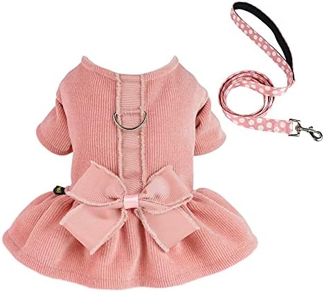 FITWARM ružičasti ružičasti haljina za jaknu za male pse i povodac set, štenad odjeću sa D prstenom, kućnim ljubimcima, XS