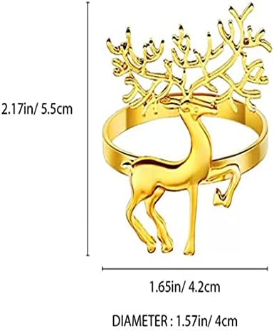 Božićni prstenovi za savez od 6, jeleni zlatni prstenovi, okrugli metalni Xmas zlatni držač salveta za božićnu trpeznju stola Podešavanje vjenčanog trpezarijskog stola ukras za odmor večera