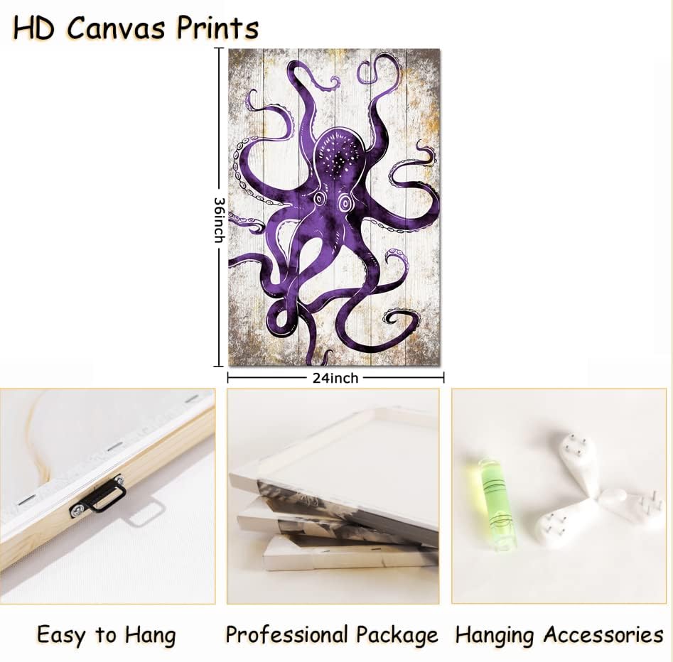 RyounoArt Octopus Canvas Wall Art slika morskog života slika okean slika ljubičasto umjetničko djelo životinjski Print za dnevni boravak