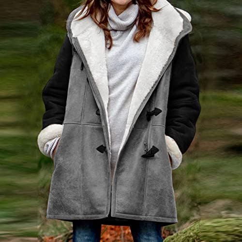 Ženski zimski kaput plus veličina patchwork plus baršunasti gornji odjeća dugi rukav ručni kopče džepovi sa kaputima s kapuljačom