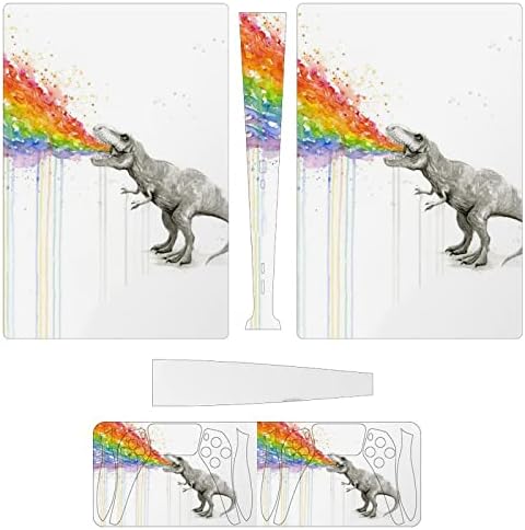 T-Rex Dinosaur Rainbow Puke Art full Protective skin Cover Design wrap naljepnica Naljepnica kompatibilna sa PS5 digitalnom konzolom i kontrolerom za izdanje