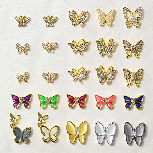 25 kom 3D Mix leptir čari za nokte, TOROKOM Butterfly Rhinestones za nokte Decor Nail Art 3D Butterfly Metal Gold Nail Art Crystal Nail Studs za žene djevojke kućni Salon DIY manikir dodatak