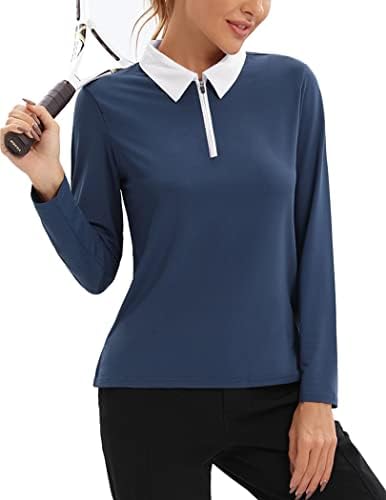 Hotloox Womens Golf Majica s dugim rukavima UPF 50+ Zip up vlagu Wicking Brzo suho polo majica S-XXL