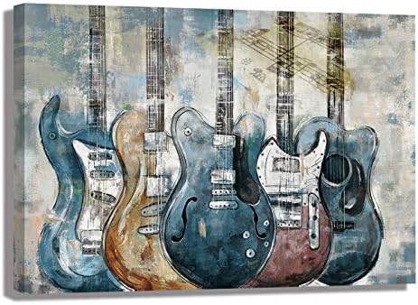 Zidna umjetnost gitare moderna plava platna štampa muzička tematska slika platna umjetnički rad za kačenje za spavaću sobu dnevni boravak kancelarijski zidni dekor veličine 11x15