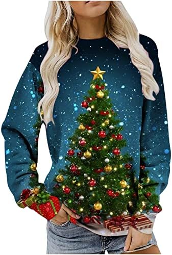 Neon svjetlo za božićne majice za žene trendy 3/4 rukava sretan božićni sjaji na vrhu majica povremenih tunika