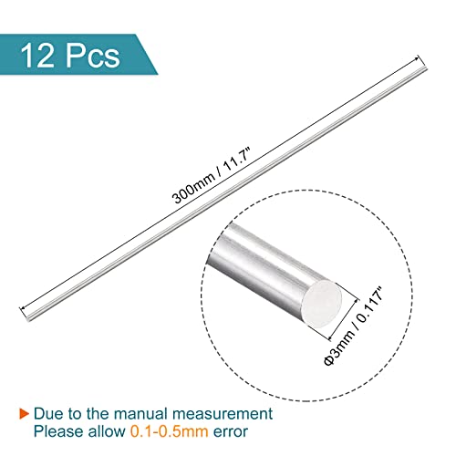 MECCANIXITY aluminijumski čvrsti okrugli štap 3mm prečnik 300mm dužina Strug Bar zaliha za DIY Craft paket od 12kom