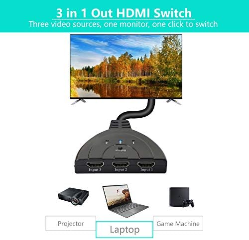 Yacsejao 3 Port HDMI prekidač, HDMI prekidač 3 u 1 van HDMI kabela, 1080p HDMI razdjelnika Ručni HDMI Switcher Plug & Play - Ručni
