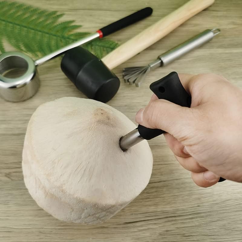 Beeiee Set alata za otvaranje kokosa, komplet otvarača za orahe, sa otvorenim rupama alat, gumeni čekić,strugač,odstranjivač jezgra