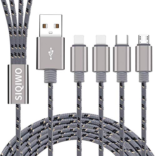Siqiwo Multi 4 u 1 kabl za punjač [2-pakovanje 3a 4FT], sa 2 IP / tipa C / Micro USB port najlonski pleteni pleteni kabl za brzo punjenje,