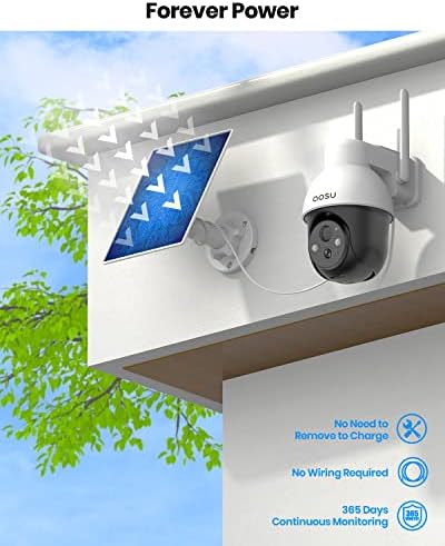 AOSU solarna sigurnosna kamera bežična na otvorenom s panoramskim ptz-om, automatsko praćenje ljudskog automobila, 2k noćni vid, lagani i zvučni alarm, dvosmjerni audio, kompatibilan sa Alexa / Google asistenta za nadzor kuće