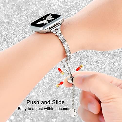 FastGo srebrni kompatibilan sa Apple Watch Band 44mm 45mm 49mm 42mm 38mm 40mm 41mm Bling narukvica Žene, Dressy Diamond Slim Metal
