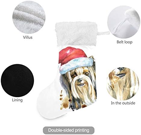 Alaza Božićne čarape Yorkie Pas sa božićnim šeširom Klasično personalizirano velikim ukrasima za čarape za obiteljski odmor sezona